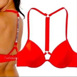 New! Victoria's Secret Shine Strap Fabulous Push Up Swim Top Red 4580